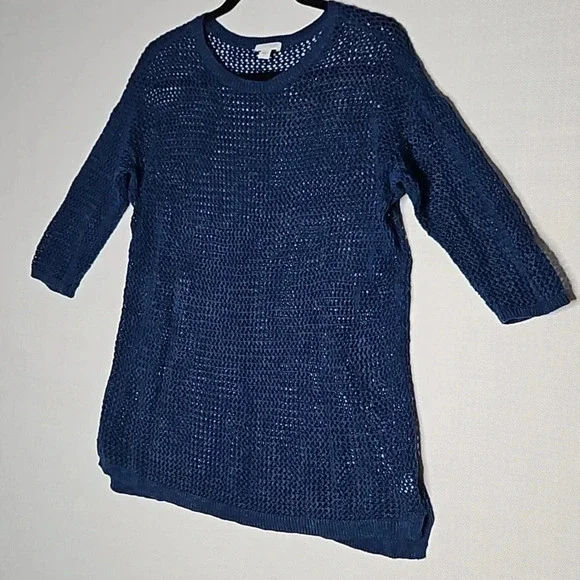 J. Jill Open Knit Sweater Teal Blue Linen Cotton Blend Women's Small - Picture 5 of 16